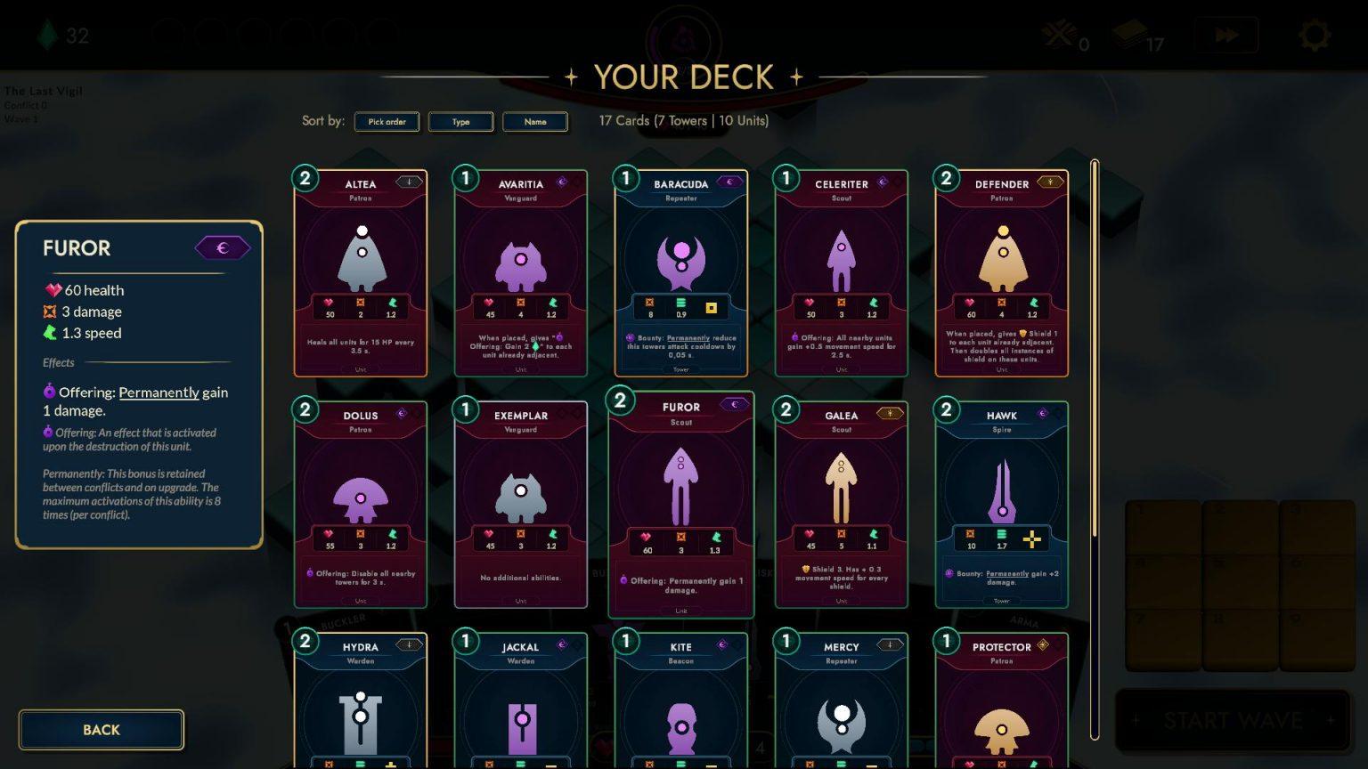 Deck Overview Arbiters Dream Tower Defense Deckbuilder Roguelike